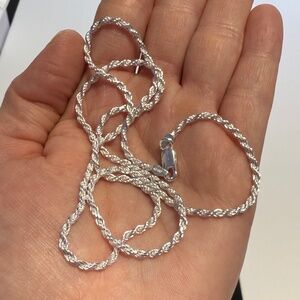 Sterling Silver 925 Italy; Solid Rope Necklace; 22 Inches